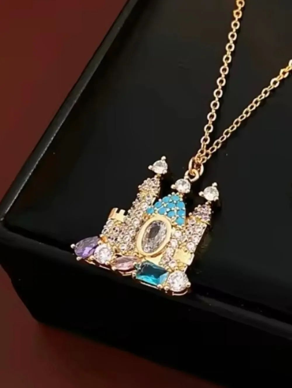 18K Gold Plated Diamond Castle Necklace